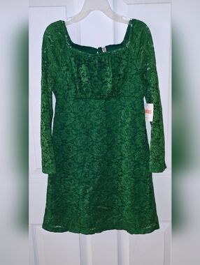 fabkids Green Lace Long Sleeve Dress
